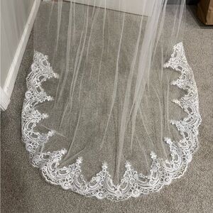 White lace cathedral length wedding bridal veil